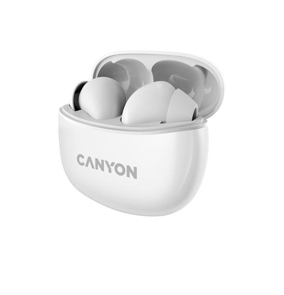 Canyon TWS-5, True Wireless Bluetooth slúchadlá do uší, USB-C nabíjanie, nabíjacia stanica v kazete, biele