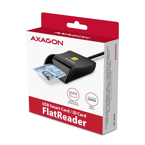 AXAGON CRE-SM3N, USB-A FlatReader čtečka kontaktních karet Smart card (eObčanka), kabel 1.3m5