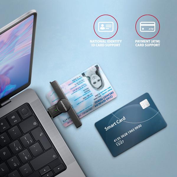 AXAGON CRE-SMPC, USB-C PocketReader čtečka kontaktních karet Smart card (eObčanka, eID klient)0