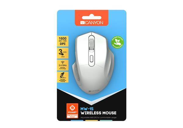 Canyon MW-15, Wireless optická myš Pixart 3065, USB, 1600 dpi, 4 tlač, perleťovo biela5