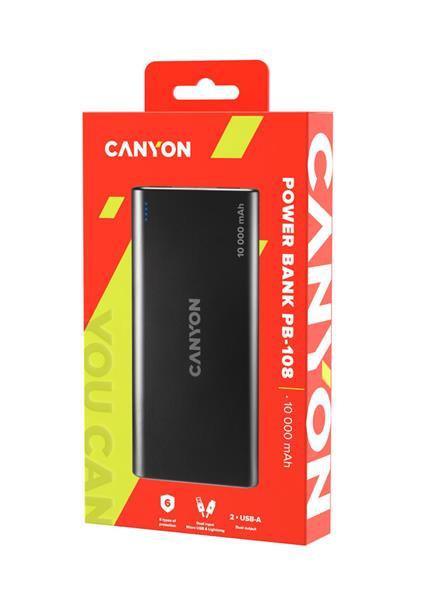 Canyon PB-108, Powerbank, Li-Pol, 10.000 mAh, Vstup: 1x Micro-USB, 1x Lightning, Výstup: 2x USB-A, čierna3