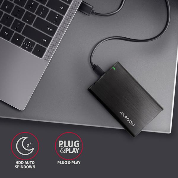 AXAGON EE25-A6C, USB-C 3.2 Gen 1 - SATA 6G 2.5&quot; kovový RAW box, bezskrutkový5