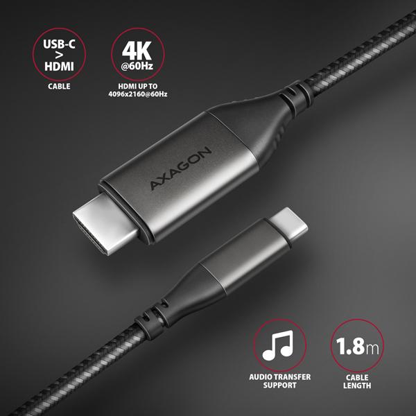 AXAGON RVC-HI2MC, USB-C -> HDMI 2.0a redukcia / kábel 1.8m, 4K/ 60Hz HDR100