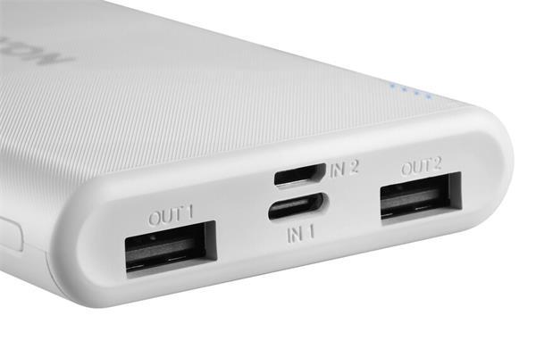 Canyon PB-108, Powerbank, Li-Pol, 10.000 mAh, Vstup: 1x Micro-USB, 1x Lightning, Výstup: 2x USB-A, biela2