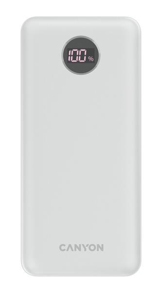 Canyon PB-2002, Powerbank, Li-Pol, 20.000 mAh, Digitálny displej, Vstup: 1x USB-C, Výstup: 1x USB-C a 2x USB-A, biela
