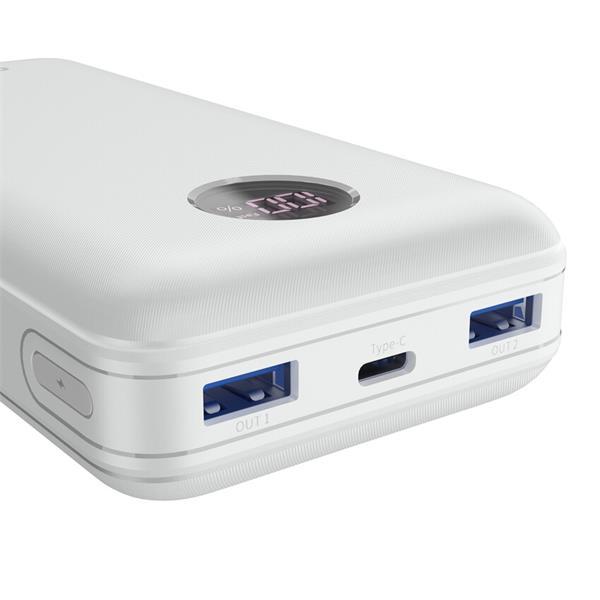 Canyon PB-2002, Powerbank, Li-Pol, 20.000 mAh, Digitálny displej, Vstup: 1x USB-C, Výstup: 1x USB-C a 2x USB-A, biela2
