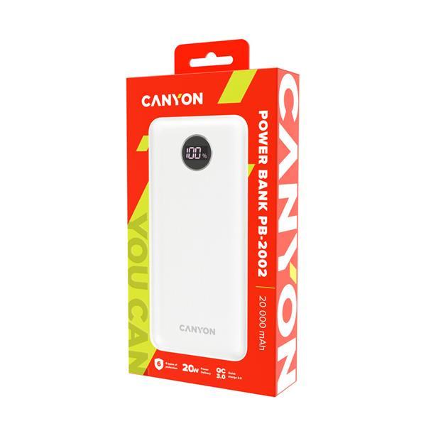 Canyon PB-2002, Powerbank, Li-Pol, 20.000 mAh, Digitálny displej, Vstup: 1x USB-C, Výstup: 1x USB-C a 2x USB-A, biela3