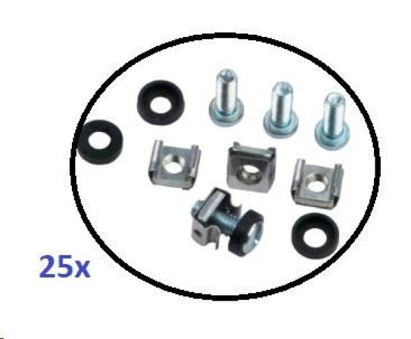 Montážní sada M6 do rozvaděčů - 25ks (100x šroubek + 100x matka + 100x podložka),  délka šroubu 20mm