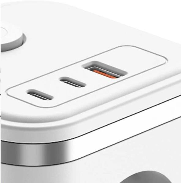 Viking síťový adaptér Y33,  3x 230 V,  1x USB-A,  2x USB-C,  tlačítko ON/ OFF,  bílá1