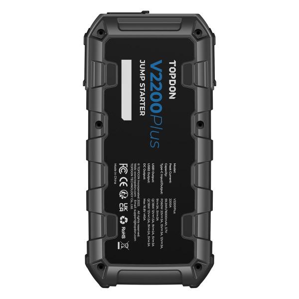 TOPDON V2200Plus/ 16000mAh/ max výstupný prúd 2200A/ 2xUSB-A/ USB-C/ DC Jack/ tester batérie6