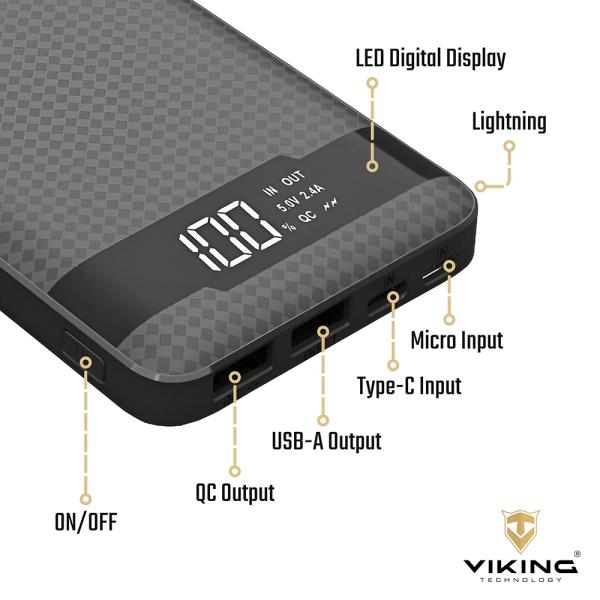VIKING POWER BANK PN-961PD QC3.0 10000mAh, QUICK CHARGE 3.0, Čierna11