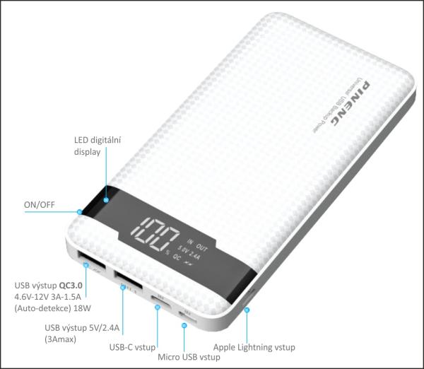 VIKING POWER BANK PN-961PD QC3.0 10000mAh, QUICK CHARGE 3.0, Čierna3