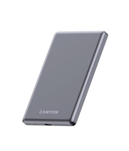 Canyon OnCharge 505, Powerbank, 5.000 mAh, in: USB-C, out: USB-C PD 20W + Wireless Magsafe 15W, ultratenká, šedá