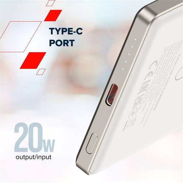 Canyon OnCharge 505, Powerbank, 5.000 mAh, in: USB-C, out: USB-C PD 20W + Wireless Magsafe 15W, ultratenká, šedá1