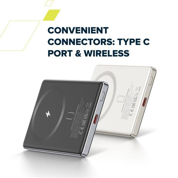 Canyon OnCharge 505, Powerbank, 5.000 mAh, in: USB-C, out: USB-C PD 20W + Wireless Magsafe 15W, ultratenká, béžová10