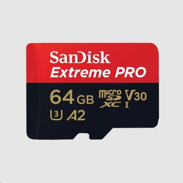 SanDisk micro SDXC karta 64GB Extreme PRO (200 MB/ s Class 10,  UHS-I U3 V30) + adaptér