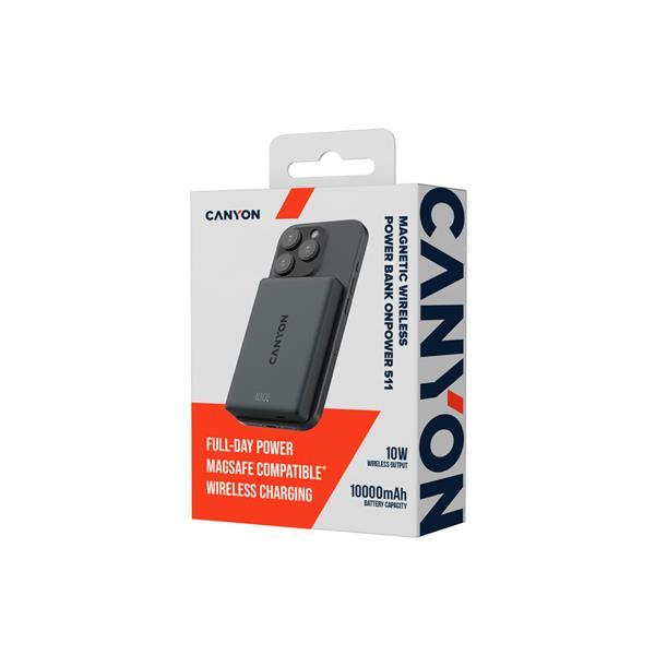 Canyon OnPower 511, Powerbank, 10.000 mAh, 20W USB-C, MagSafe 15W Bezdrôtové nabíjanie, displej, čierna12