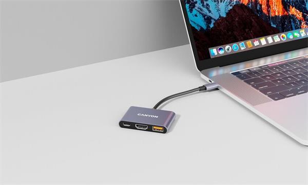 Canyon DS-4, USB-C HUB, 3 porty. 1xUSB-C, 1xUSB 3.2, 1xHDMI, 4K display support, 100W fast charging, 10Gbps13