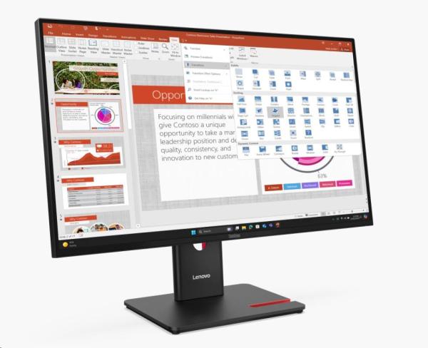LENOVO LCD ThinkVision T27-40 27", IPS, mat, 16:9, 1920x1080, 178/ 178, 4/ 6ms, 300cd/ m2, 1500:1, CAM, DP, HDMI, VGA, PIVOT, VESA, 3Y