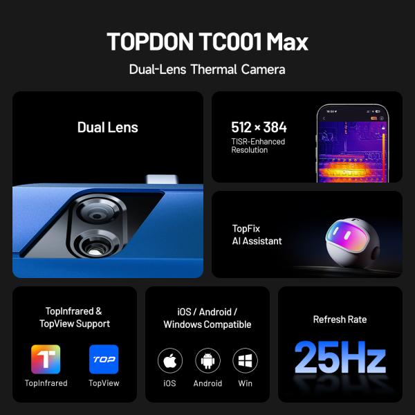 TOPDON termálna infrakamera TC001 Max/ AI asistent/ 512x384/ iOS/ Android/ Windows/ 1, 5MP/ USB-C3
