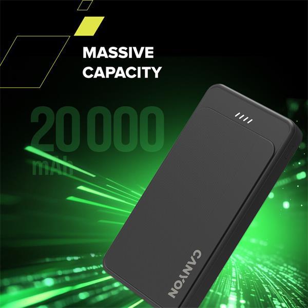 Canyon OnPower 200, Powerbank, 20.000 mAh, LED indikátor, in: 1x USB-C/1x microUSB, out: 1x USB-C a 2x USB-A 13