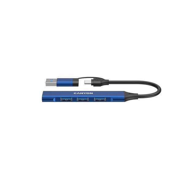 Canyon DS-02, USB-C Hub, 4 porty, 3xUSB 2.0 480Mbps, 1xUSB 3.0, 5Gbps, USB-C/USB-A adaptér, modrá6