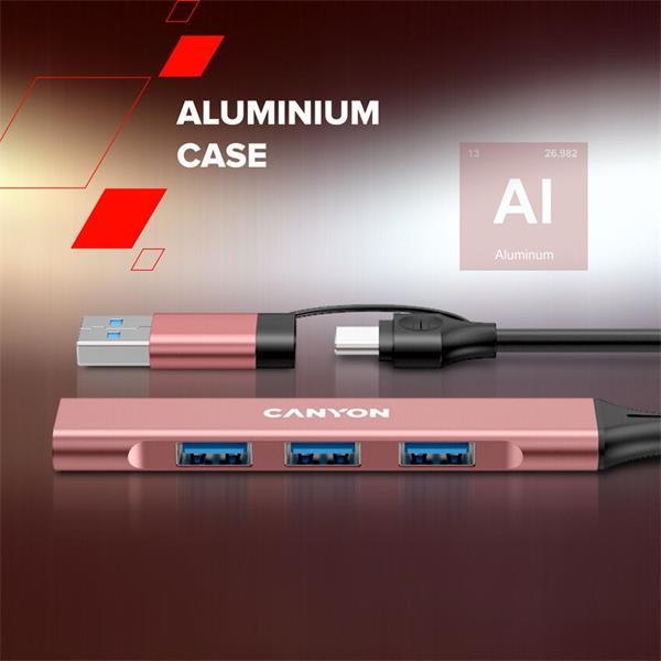 Canyon DS-02, USB-C Hub, 4 porty, 3xUSB 2.0 480Mbps, 1xUSB 3.0, 5Gbps, USB-C/USB-A adaptér, modrá8