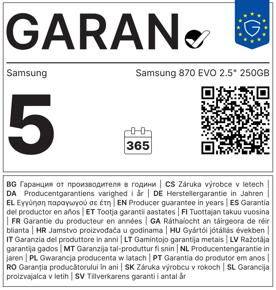 Samsung 870 EVO/ 250GB/ SSD/ 2.5"/ SATA/ 5R4 
