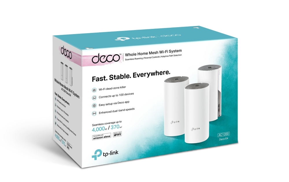 TP-Link AC1200 Whole-home Mesh WiFi System Deco E4 (3-pack), 2x10/ 100 RJ452 