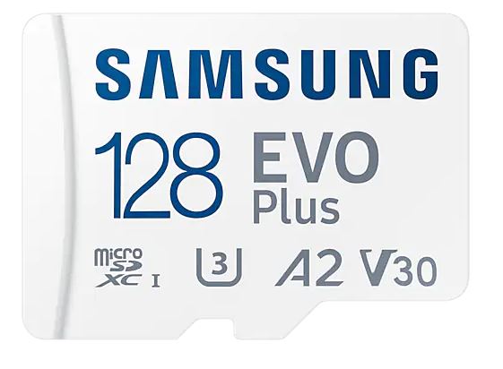 128 GB . microSDXC karta Samsung EVO Plus + adapter ( trieda U3, V30, A2 )0 