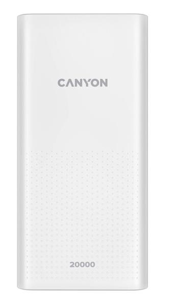 Canyon PB-2001, Powerbank, Li-Pol, 20.000 mAh, Vstup: 1x Micro-USB, 1x USB-C, Výstup: 2x USB-A, biela0 