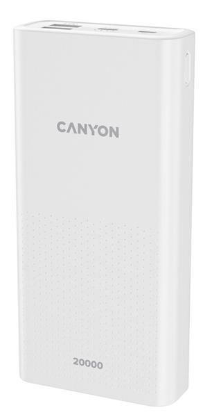 Canyon PB-2001, Powerbank, Li-Pol, 20.000 mAh, Vstup: 1x Micro-USB, 1x USB-C, Výstup: 2x USB-A, biela1 