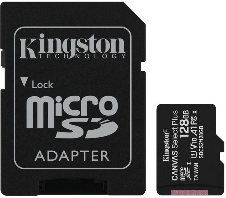 Kingston Canvas Select Plus A1/ micro SDXC/ 128GB/ 100MBps/ UHS-I U1 / Class 10/ + Adaptér0 