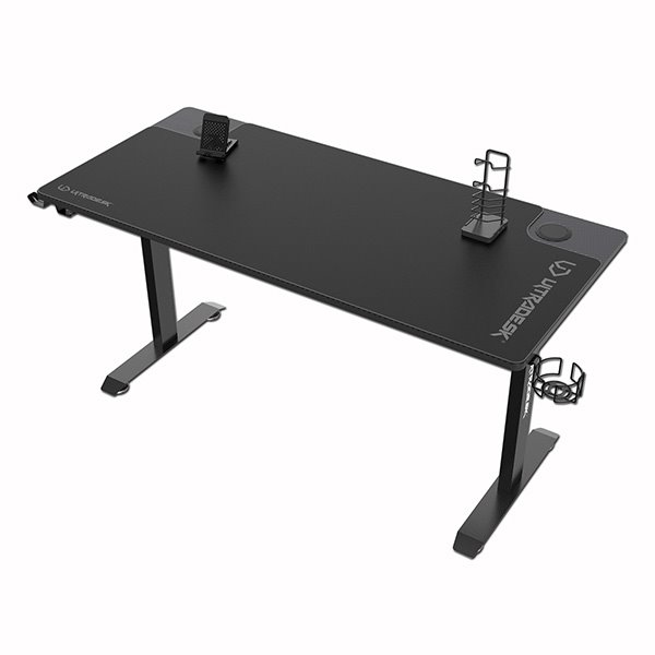 ULTRADESK Herný stôl MOMENTUM - Black, 152,5x70 cm, 75,5 cm, s XXL podložkou pod myš, držiak slúchadiel, nápojov0 