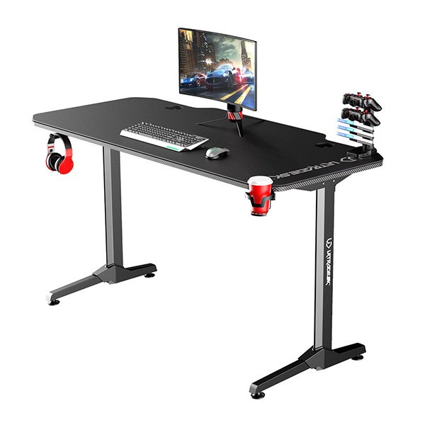 ULTRADESK Herný stôl FRAG - BLACK, 140x66 cm, 76 cm, s XXL podložkou pod myš, s ultradesk BEAM, držiak slúchadiel1 