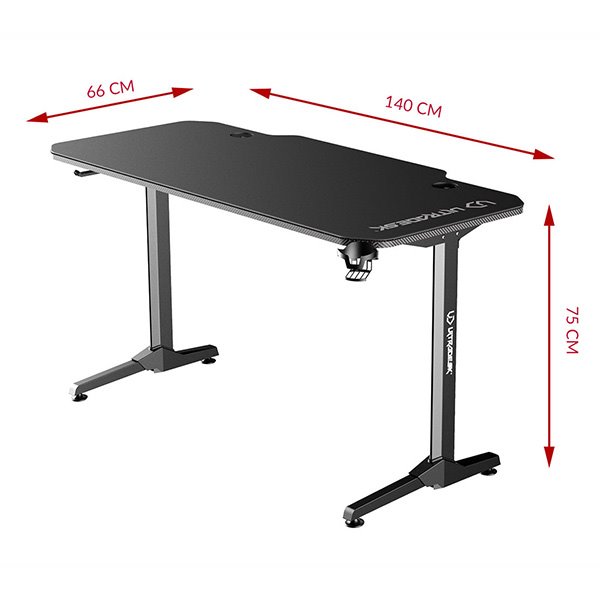 ULTRADESK Herný stôl FRAG - BLACK, 140x66 cm, 76 cm, s XXL podložkou pod myš, s ultradesk BEAM, držiak slúchadiel3 