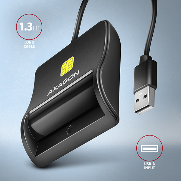 AXAGON CRE-SM3N, USB-A FlatReader čítačka kontaktných kariet Smart card (eObčanka), kábel 1.3m2 