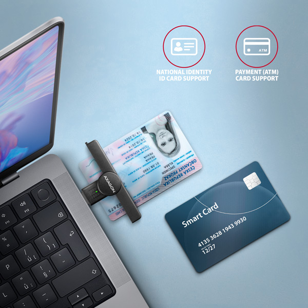 AXAGON CRE-SMPA, USB-A PocketReader čtečka kontaktních karet Smart card, (eObčanka, eID klient)0 