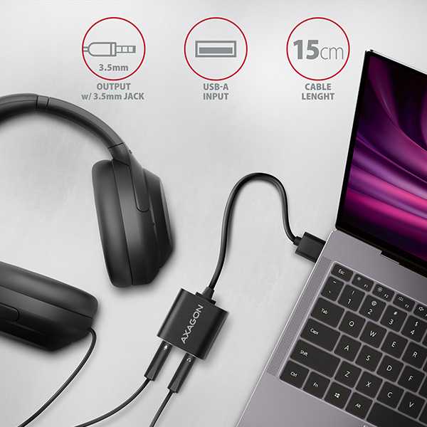 AXAGON ADA-12, USB 2.0 - externá zvuková karta, 48kHz/ 16-bit stereo, kovová, kábel USB-A 15 cm1 