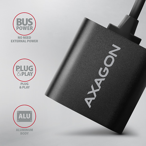 AXAGON ADA-12, USB 2.0 - externá zvuková karta, 48kHz/ 16-bit stereo, kovová, kábel USB-A 15 cm2 
