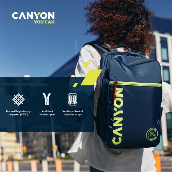 Canyon CSZ-02, batoh na notebook - palubovka, do veľkosti 15,6",  mechanizmus proti zlodejom, 20l, modrý12 