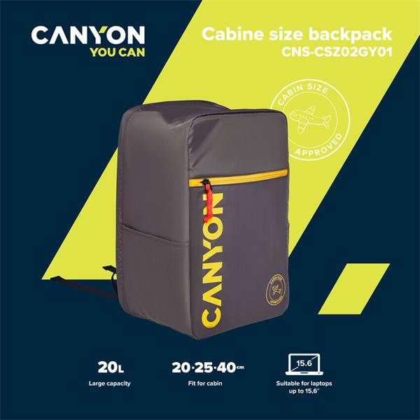 Canyon CSZ-02, batoh na notebook - palubovka, do veľkosti 15,6",  mechanizmus proti zlodejom, 20l, šedý12 
