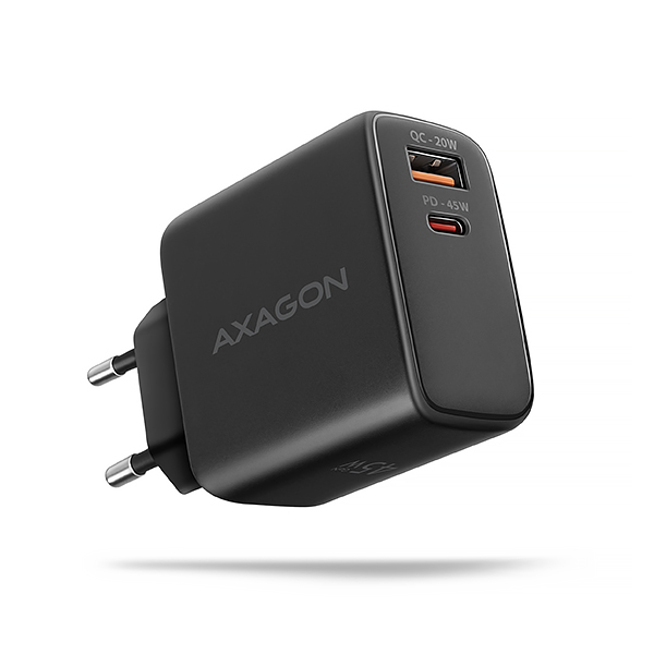 AXAGON ACU-PQ45 GaN nabíjačka do siete 45W, 2x port (USB-A + USB-C), PD3.0/ PPS/ QC4+/ SFC 2.0/ AFC/ Apple0 