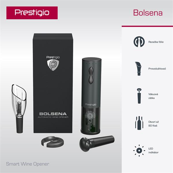 Prestigio Bolsena, automatický otvárač vína, otvorí až 80 fliaš na jedno nabitie0 