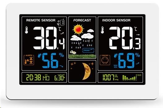 Solight TE81W meteostanice,  extra velký barevný LCD,  teplota,  vlhkost,  tlak,  RCC,  USB nabíjení,  bílá0 