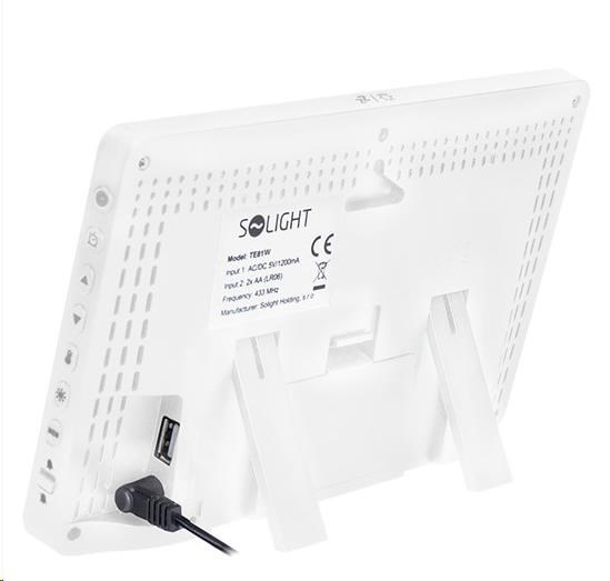 Solight TE81W meteostanice,  extra velký barevný LCD,  teplota,  vlhkost,  tlak,  RCC,  USB nabíjení,  bílá1 