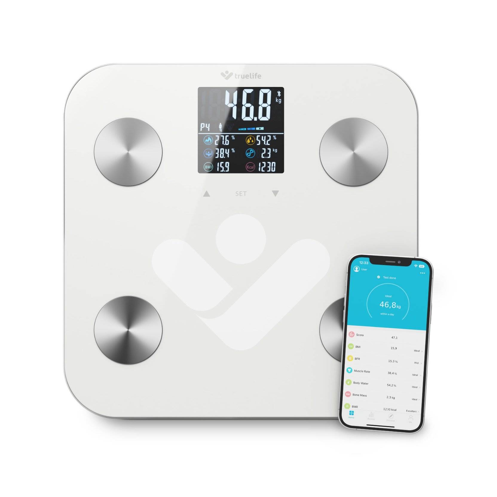TrueLife FitScale W7 BT - Bioelektrická impedanční bluetooth váha - bílá1 