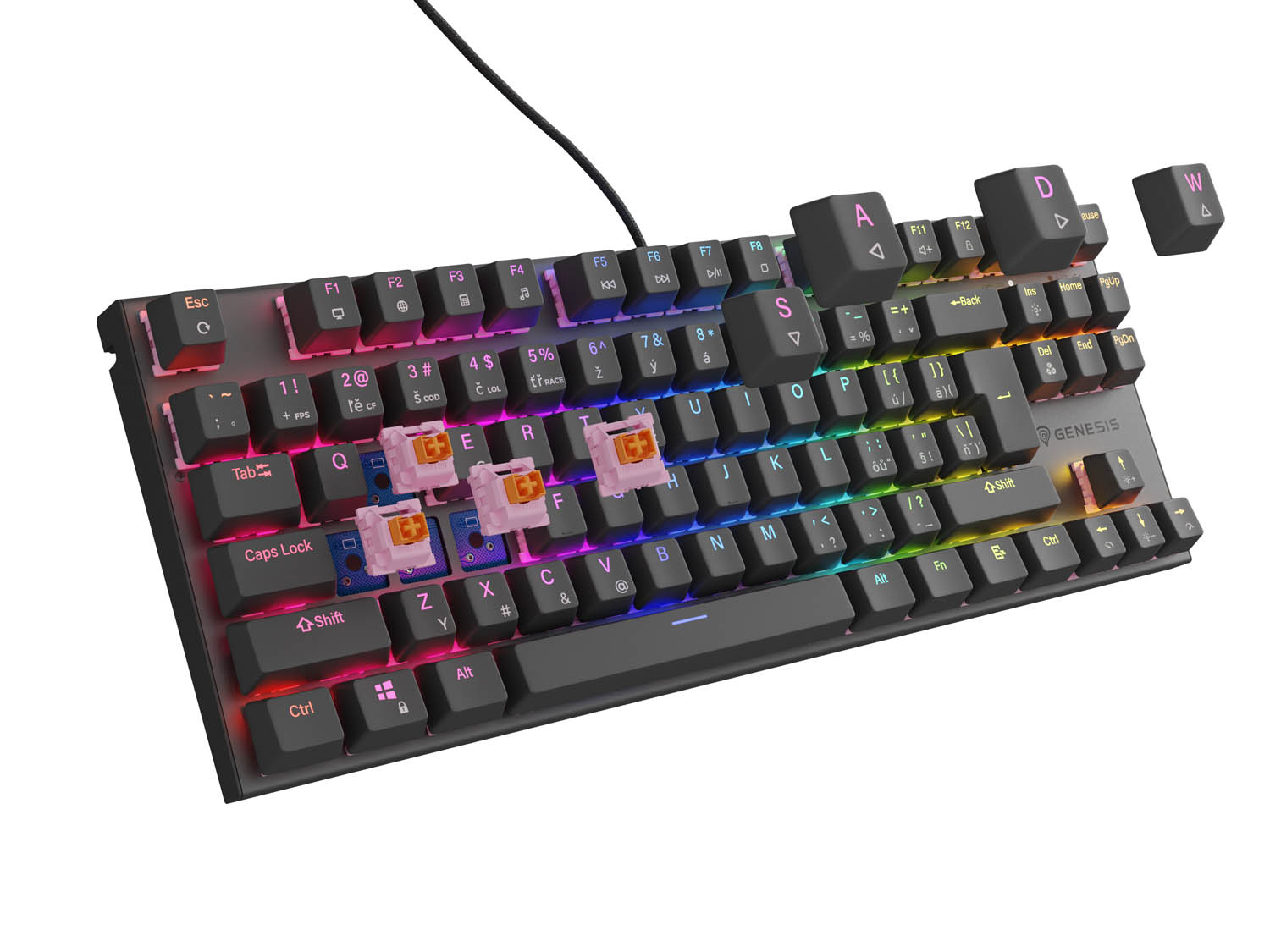 Genesis tichá herná klávesnica THOR 303/ TKL/ RGB/ Outemu Peach/ Drôtová USB/ CZ- SK layout/ Čierna6 
