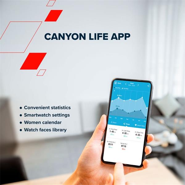 Canyon Jacky SW-69, smart hodinky, BT, fareb. LTPS displej 1,3", vodotes. IP68, 25 športov, modro/žlté15 