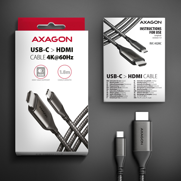 AXAGON RVC-HI2MC, USB-C -> HDMI 2.0a redukcia / kábel 1.8m, 4K/ 60Hz HDR109 